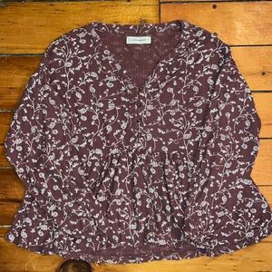 Lucky Brand size XS floral brown long sleeve ruffled shirt. Boho, cottag…